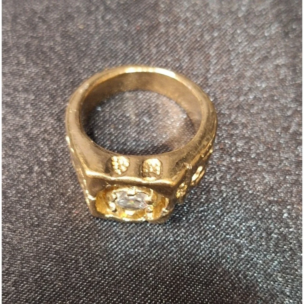 Vintage 1970s Mens Gold Tone Electroplate Nugget Signet Ring Solitaire Size 9